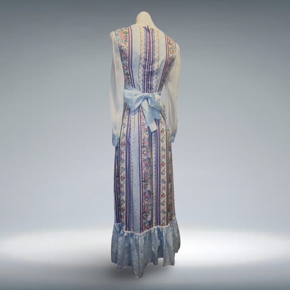 Vintage Smart Move 70s Blue PrairieDress Cotton Blend Sz 4 Bohemian Cottagecore - Picture 4 of 12